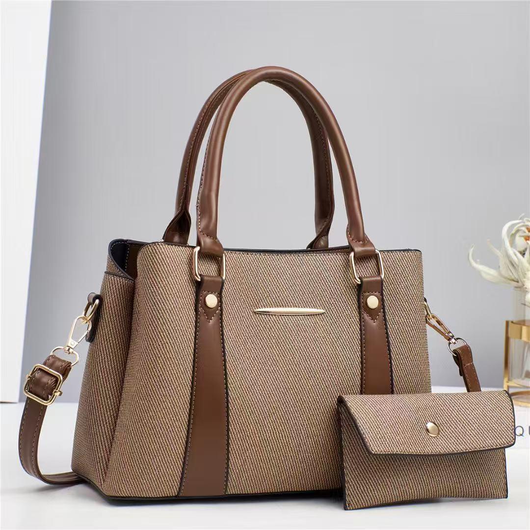 Multi Color Textured Tote Handbag with Shoulder Strap and Matching Mini Pouch