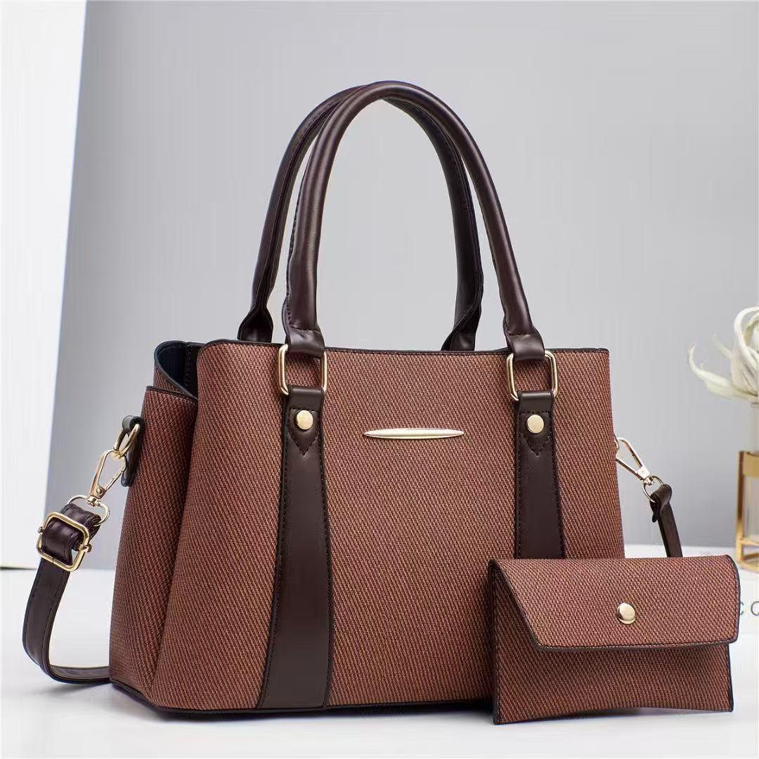 Multi Color Textured Tote Handbag with Shoulder Strap and Matching Mini Pouch
