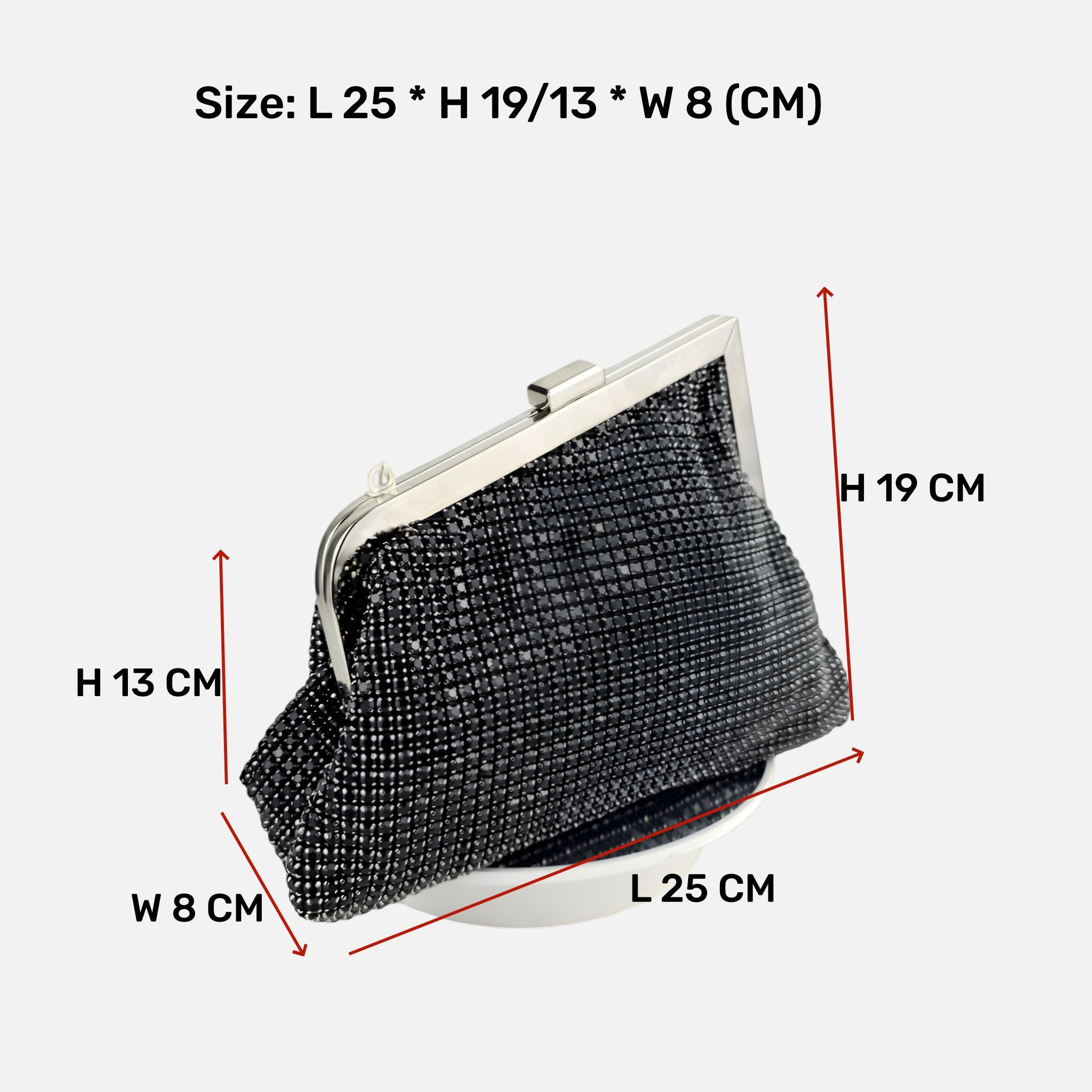 Evening clutch with long chain shoulder strap