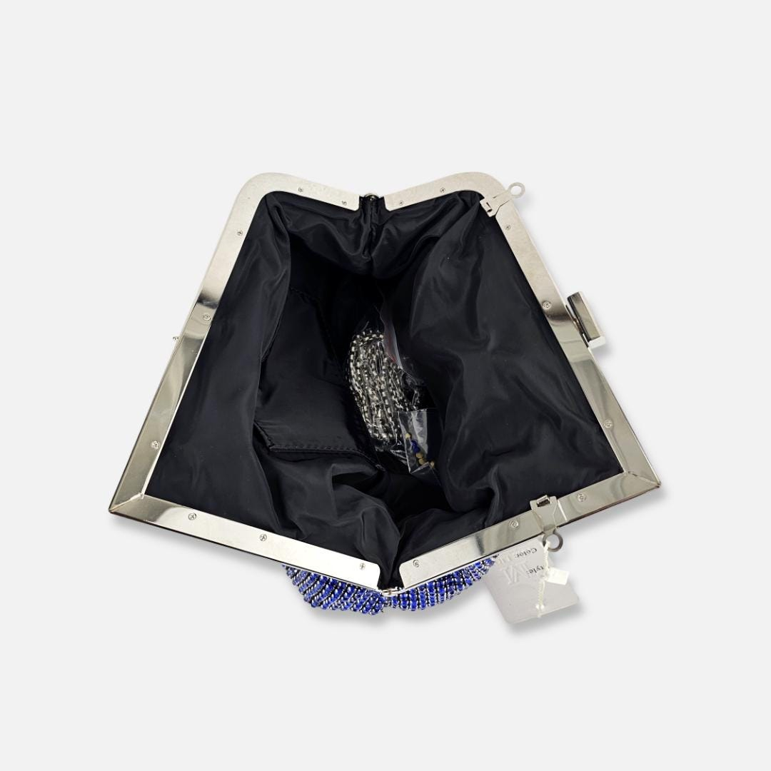Evening clutch with long chain shoulder strap
