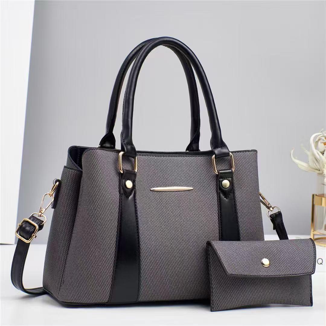 Multi Color Textured Tote Handbag with Shoulder Strap and Matching Mini Pouch