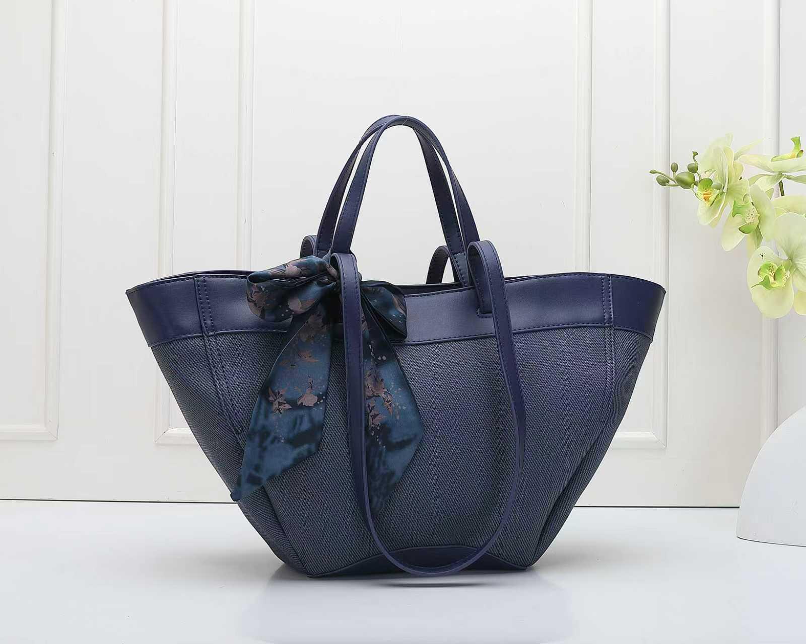 Large Textured Tote Bag with Bow Scarf