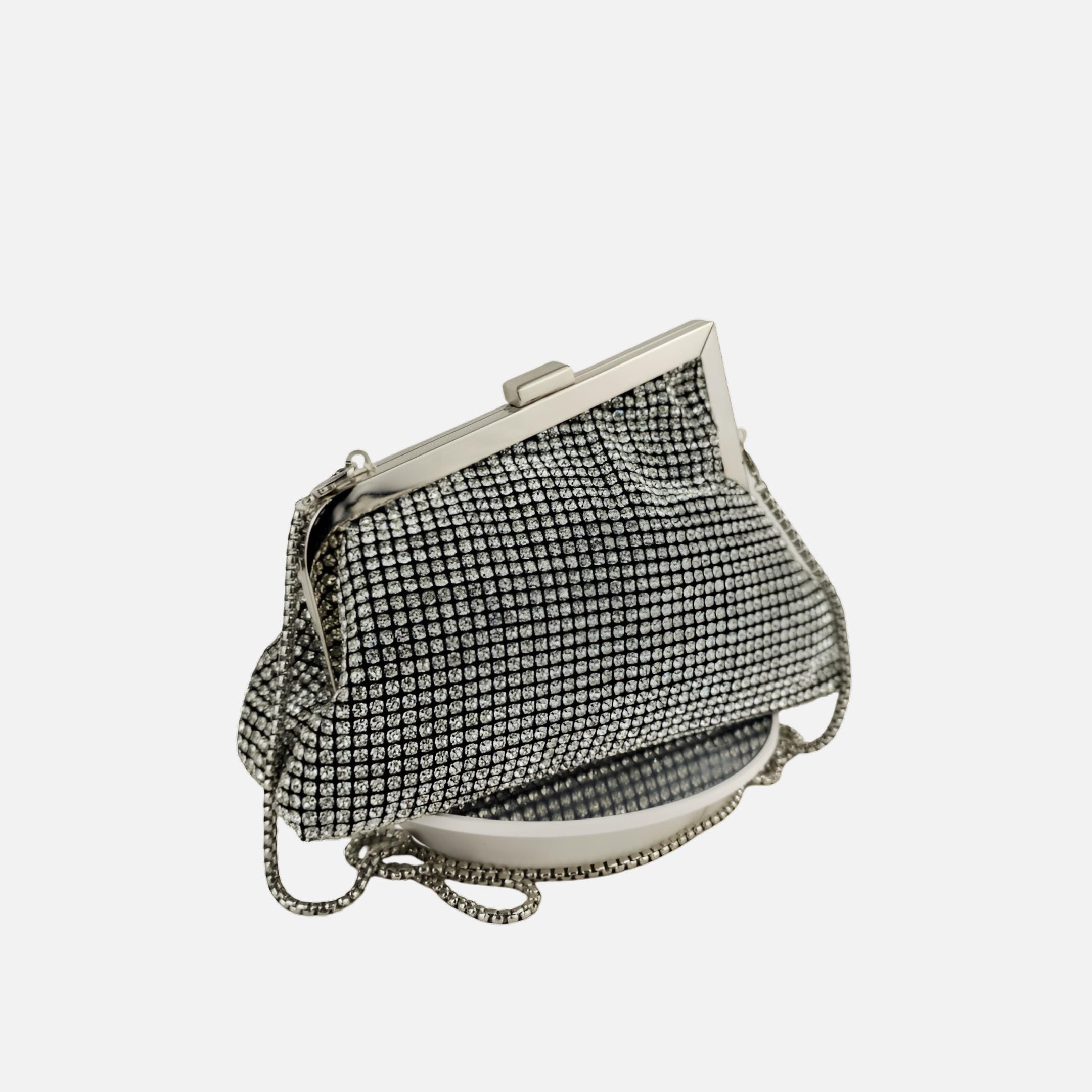 Evening clutch with long chain shoulder strap